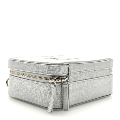 Chanel Metallic Caviar Quilted Medium CC Filigree Vanity Case Silver 4 of 9