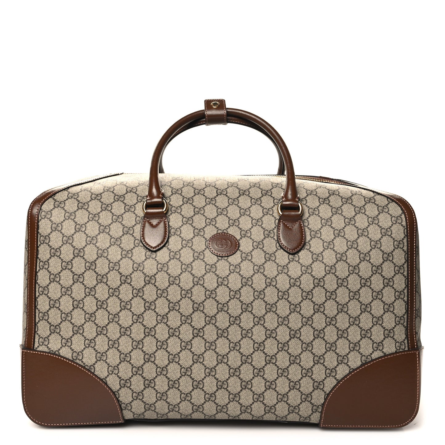 GG Supreme Monogram Azalea Calfskin Retro Interlocking G Duffle Bag Beige Ebony Brown Sugar