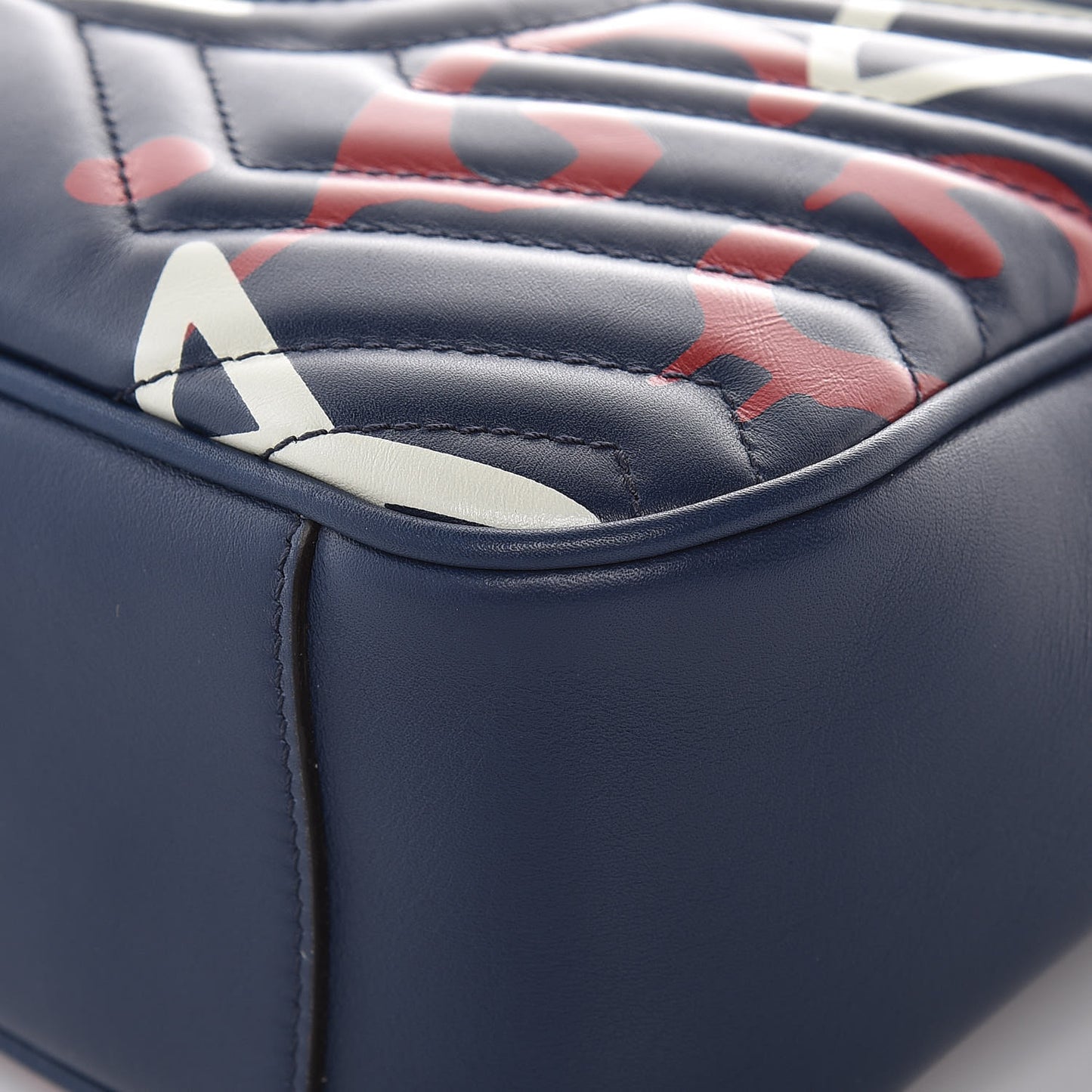 Calfskin Matelasse GucciGhost Medium GG Marmont Chain Shoulder Bag Blue Agata Hibiscus Red