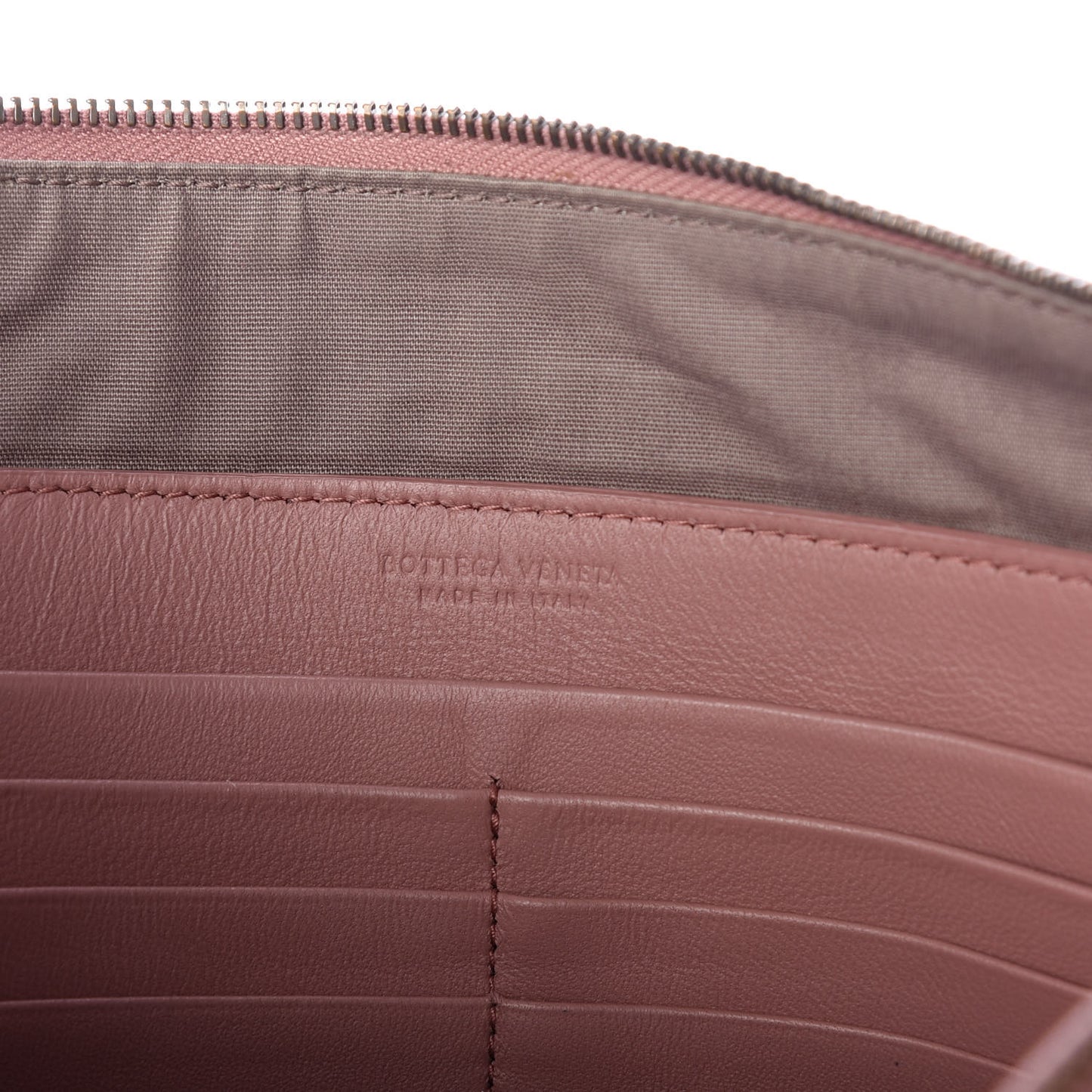 Nappa Intrecciato Large Flat Zip Biletto Pouch Dusty Rose