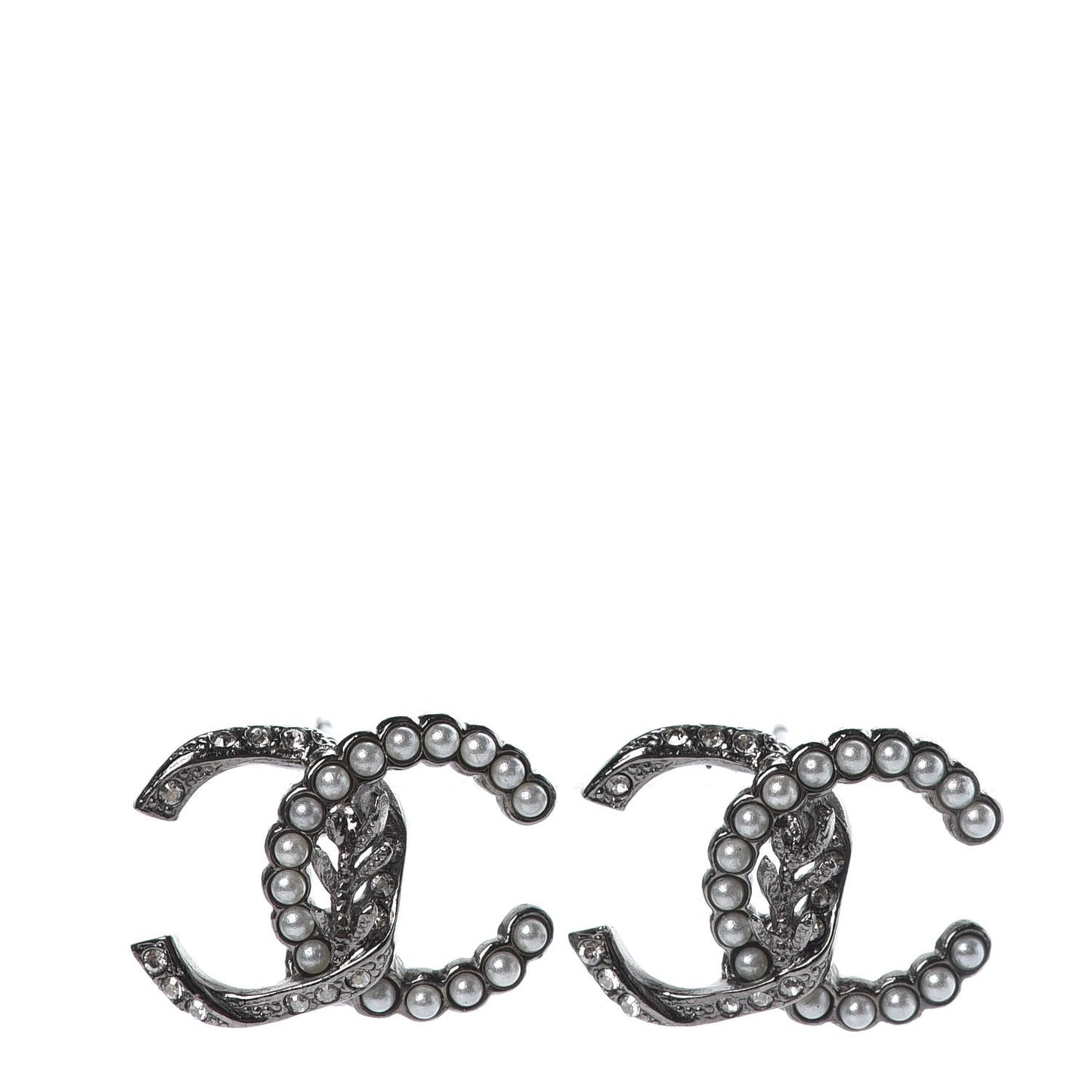 Ruthenium Crystal Pearl CC Earrings