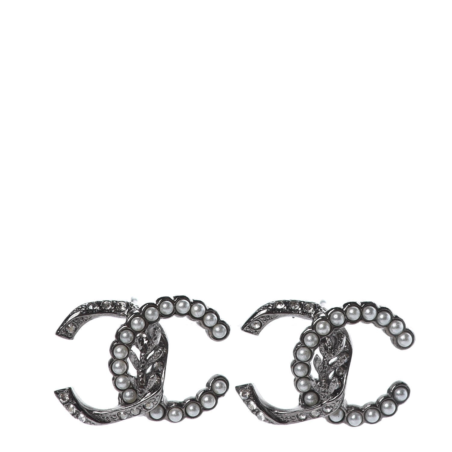 Chanel Ruthenium Crystal Pearl CC Earrings 1 of 4