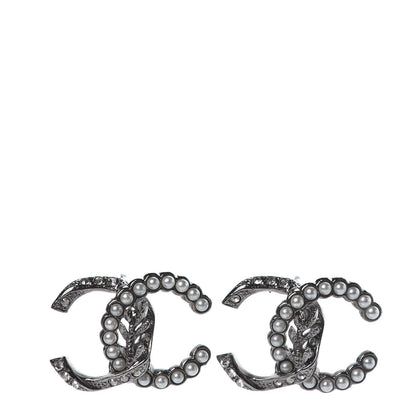 Chanel Ruthenium Crystal Pearl CC Earrings 1 of 4