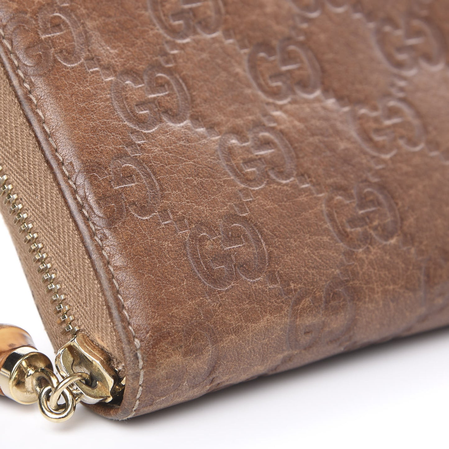 Guccissima Bamboo Tassel Zip Around Wallet Light Brown