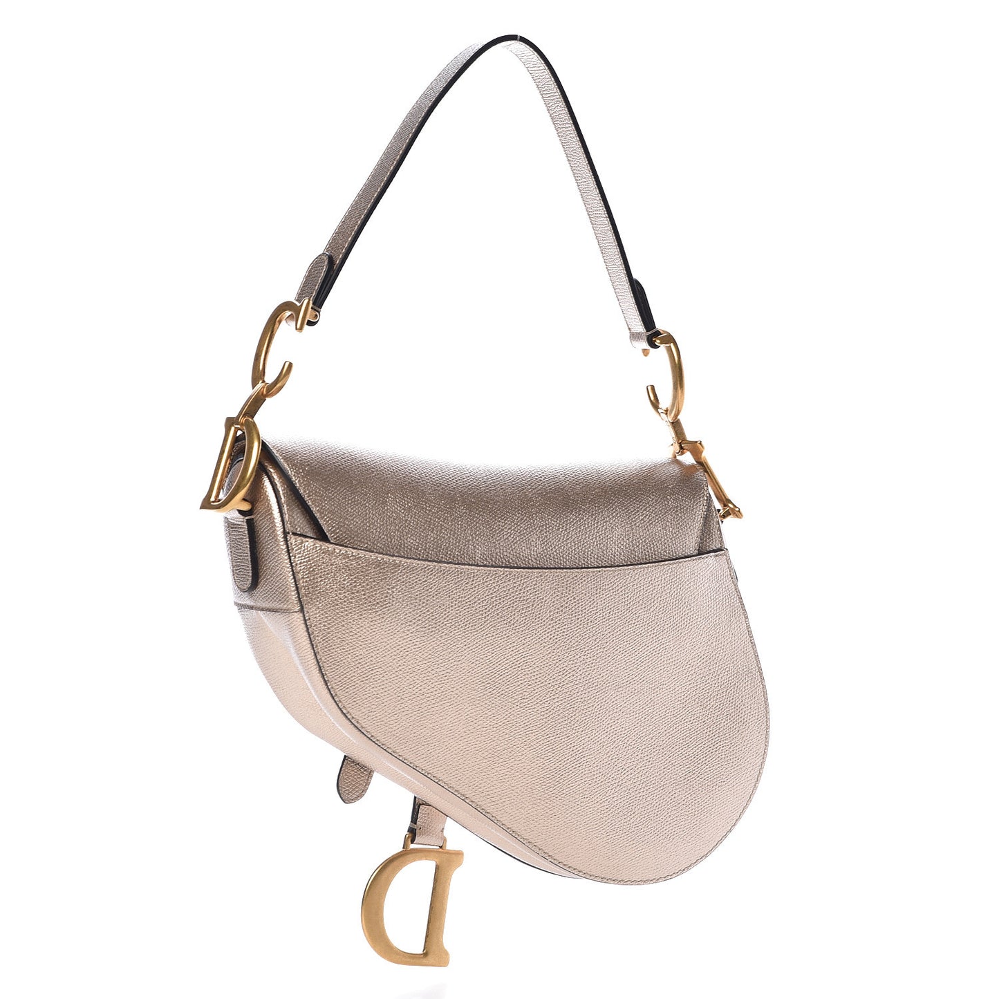 Metallic Grained Calfskin Saddle Bag Gold