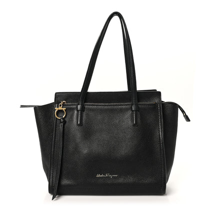 Salvatore Ferragamo Hammered Calfskin Double Handle Large Amy Tote Black 1 of 9