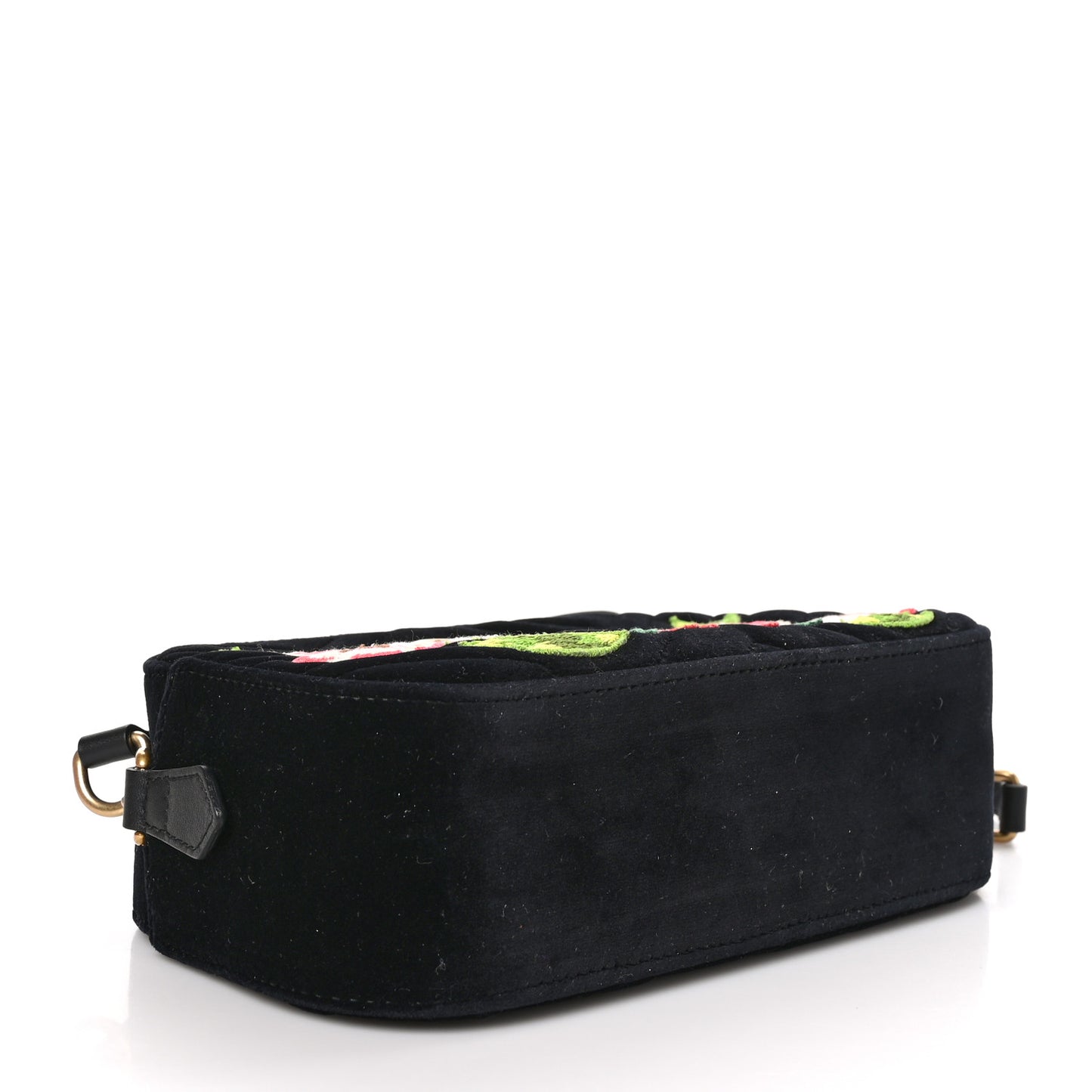 Velvet Matelasse Deer Embroidered Small GG Marmont Chain Shoulder Bag Black