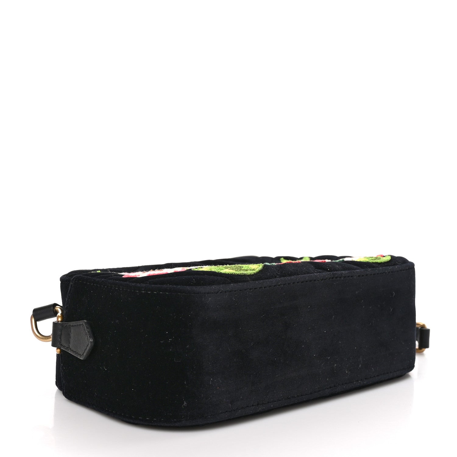 Gucci Velvet Matelasse Deer Embroidered Small GG Marmont Chain Shoulder Bag Black 4 of 11