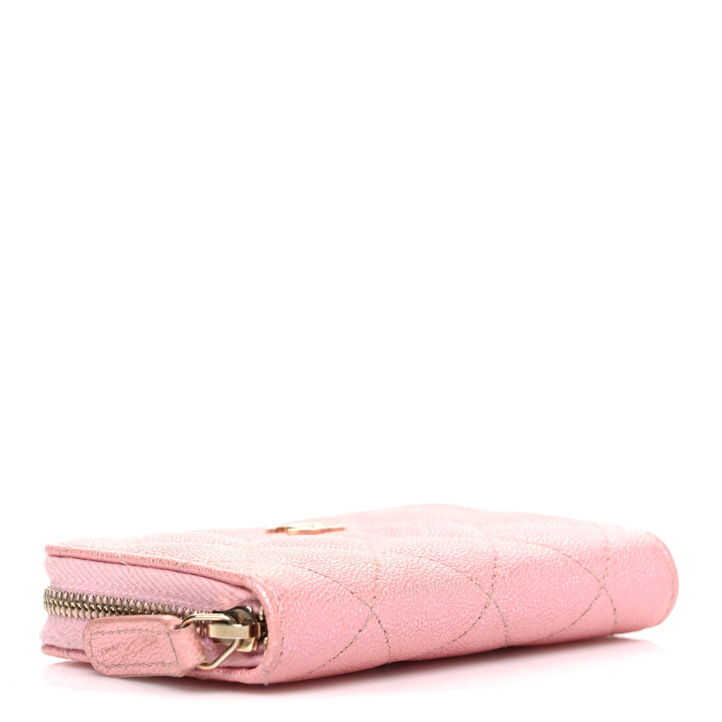 Iridescent Caviar Quilted Zip Coin Purse Pink