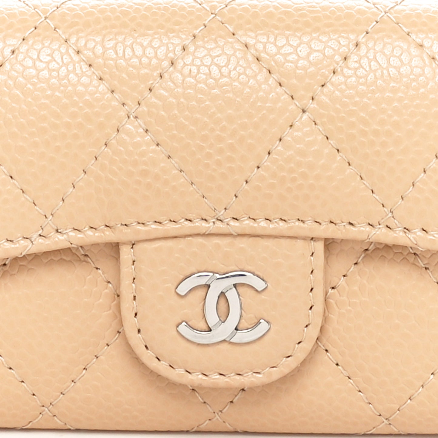 Caviar Quilted Flap Card Holder Wallet Beige