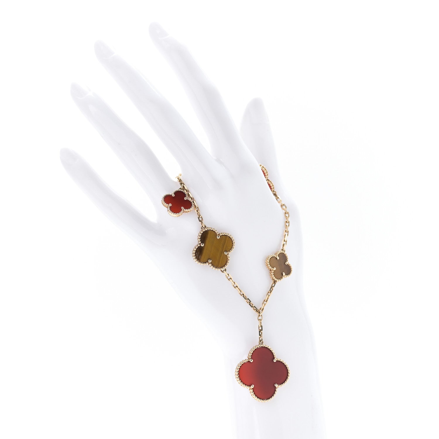 Van Cleef & Arpels 18K Yellow Gold Carnelian Tiger Eye 5 Motifs Magic Alhambra Bracelet 2 of 5
