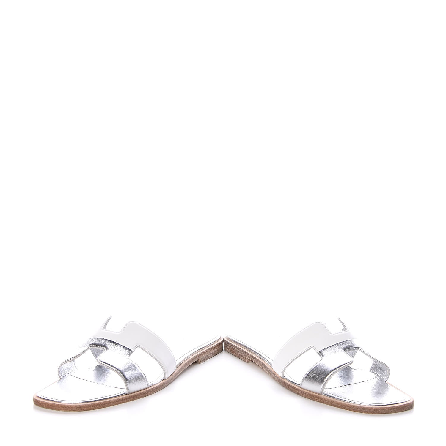 Hermes Metallic Nappa Box Oran Sandals 37.5 White Gris Argente 6 of 12