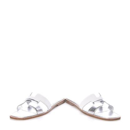 Hermes Metallic Nappa Box Oran Sandals 37.5 White Gris Argente 6 of 12