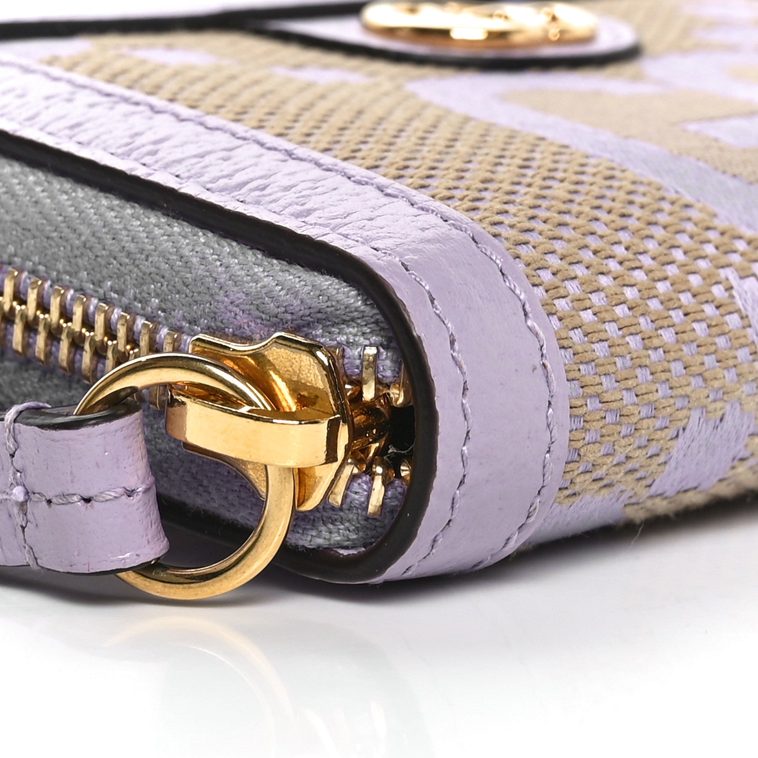 Gucci Monogram Jumbo GG Textured Dollar Calfskin Ophidia Key Card Case Beige Lapis 4 of 8