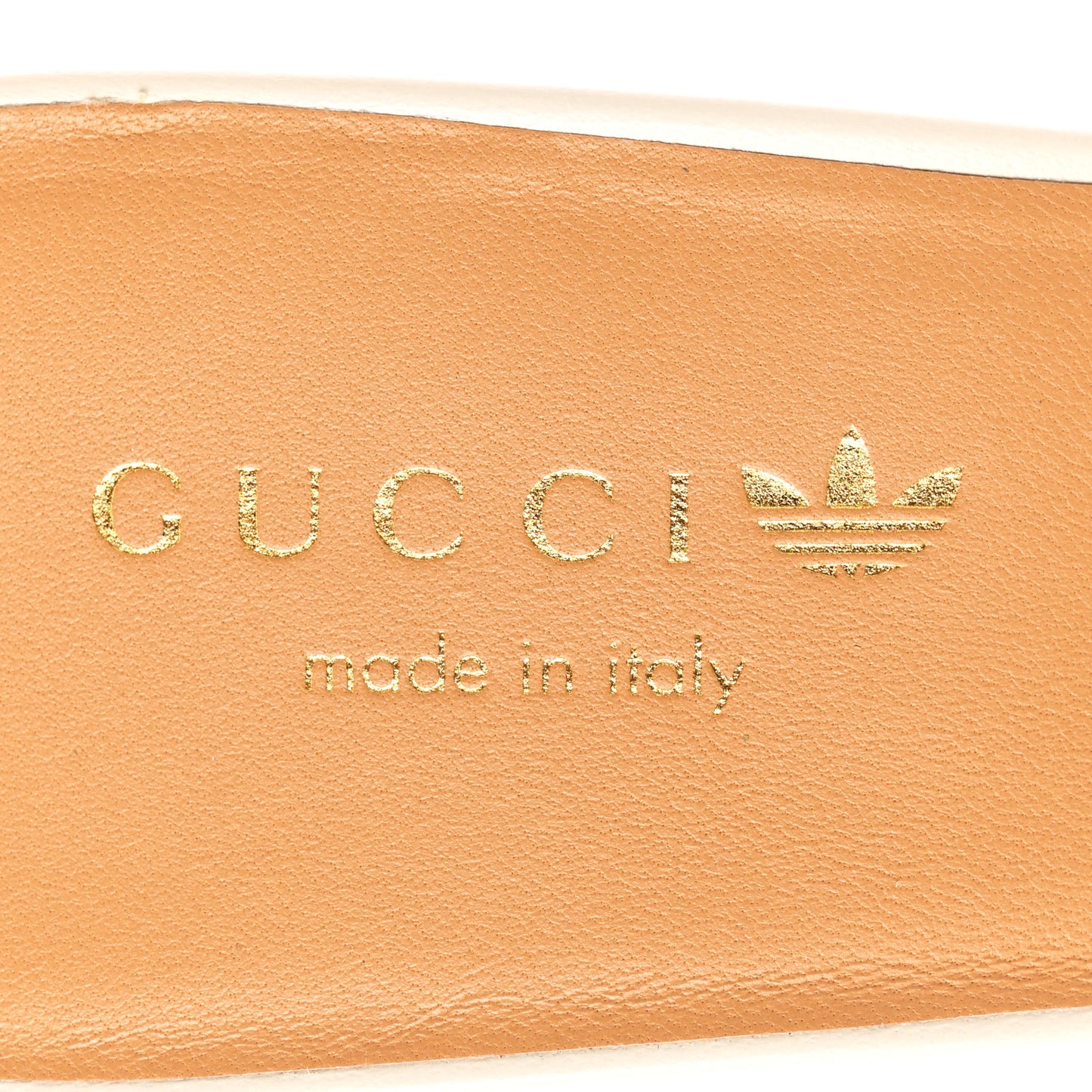 X ADIDAS Nappa Suede Monogram Jumbo GG Trefoil 75mm Slide Sandals 40.5 New Mystic White Sand
