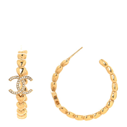 Chanel Crystal Heart CC Hoop Earrings Gold 1 of 4