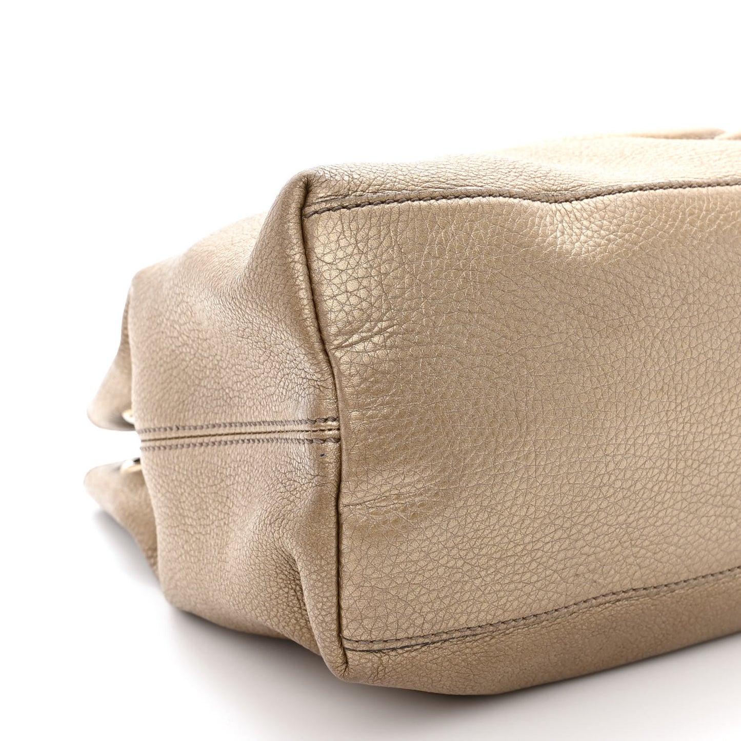 Metallic Pebbled Calfskin Medium Soho Chain Shoulder Bag Golden Beige