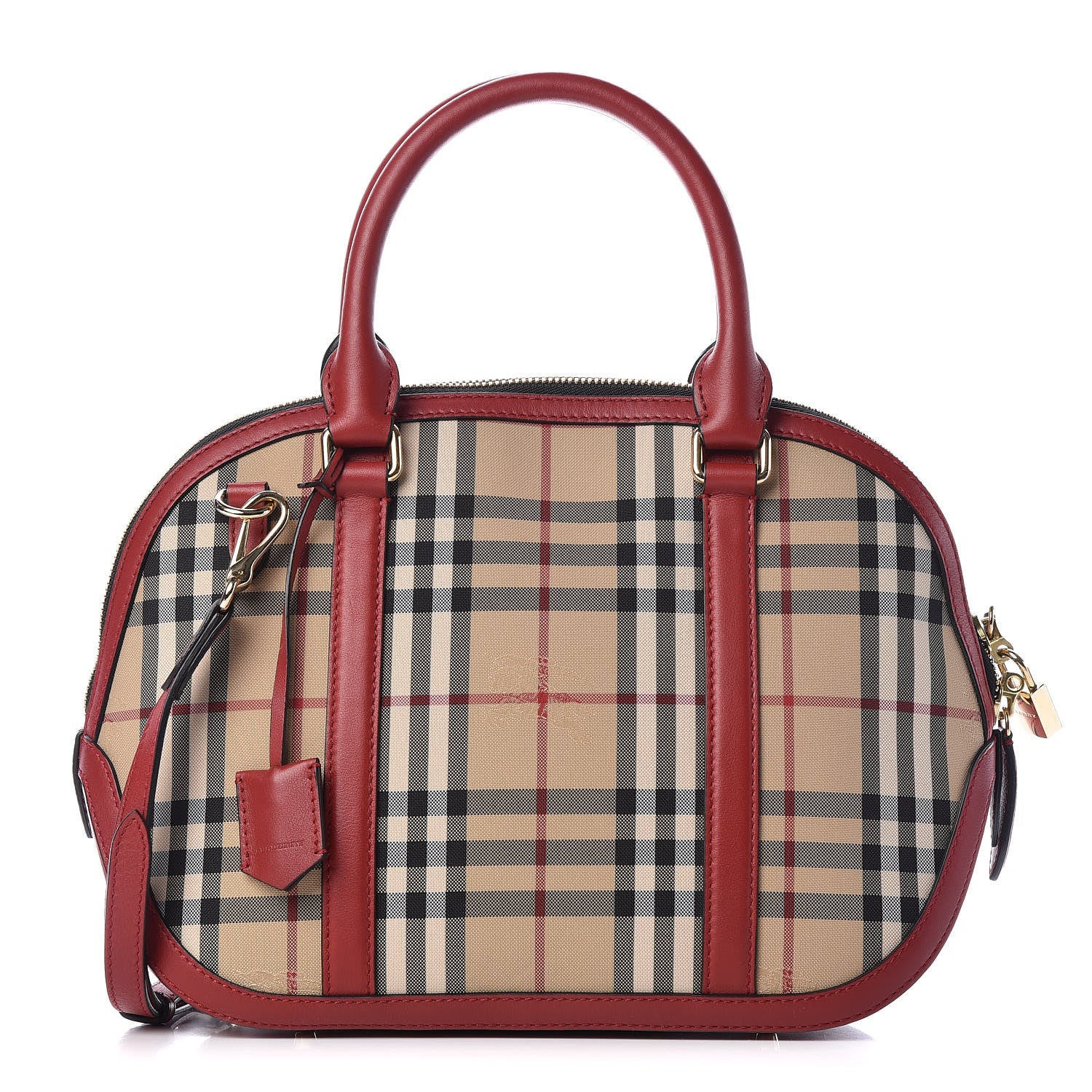 Burberry Horseferry Check Small Orchard Bowling Bag Honey Parade Red 1 of 9