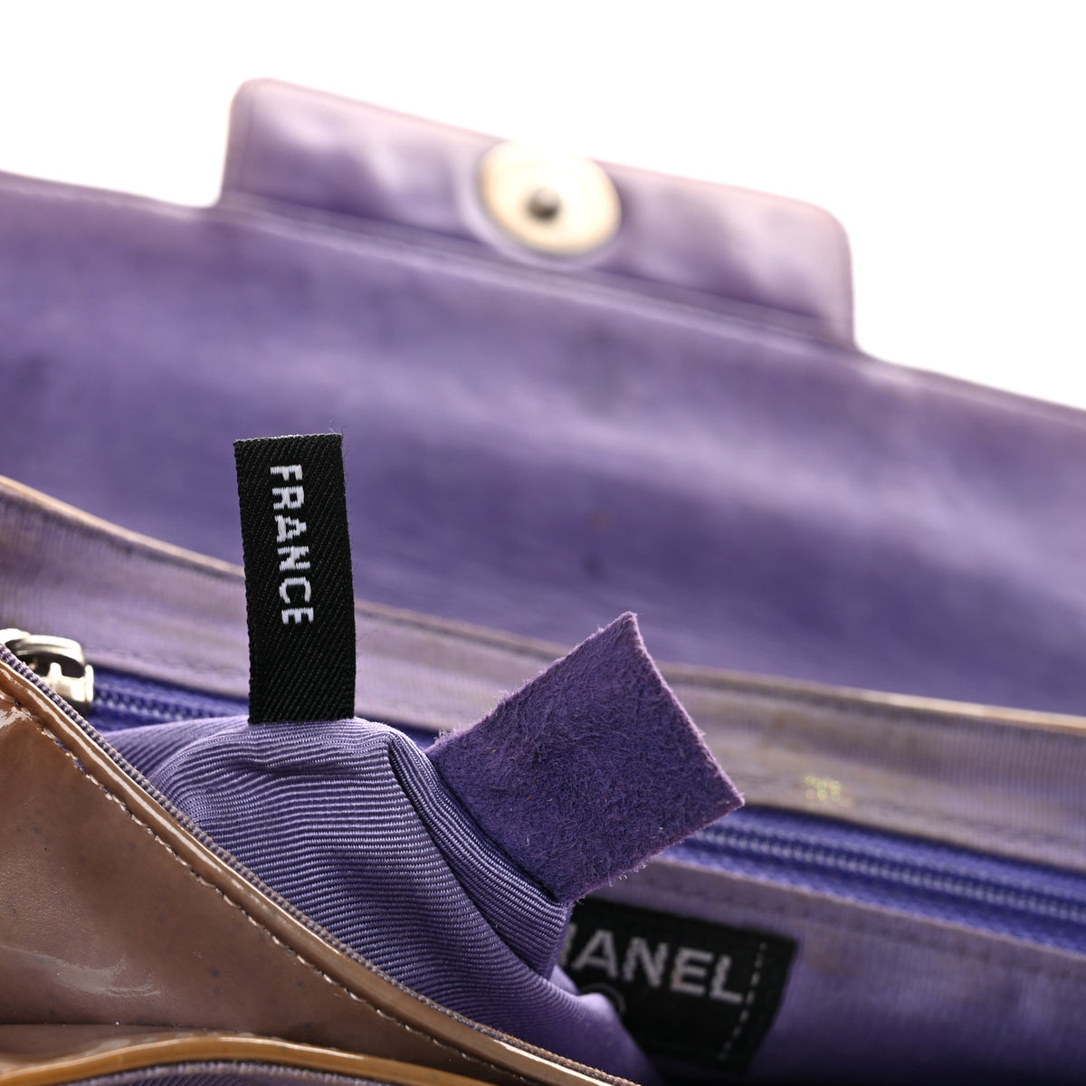 Patent Square Stitched Keyboard Flap Clutch Purple