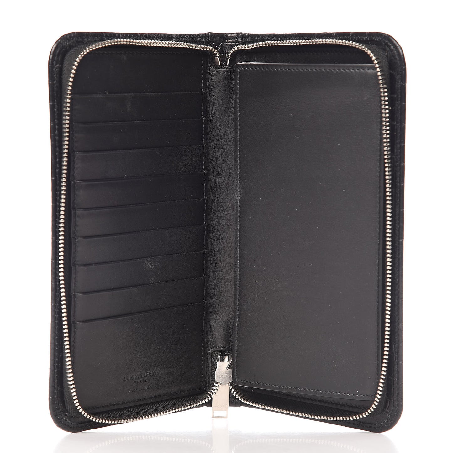 Calfskin Crocodile Embossed Mens Zip Around Continental Wallet Black