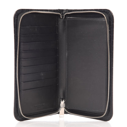 Saint Laurent Calfskin Crocodile Embossed Mens Zip Around Continental Wallet Black 5 of 13