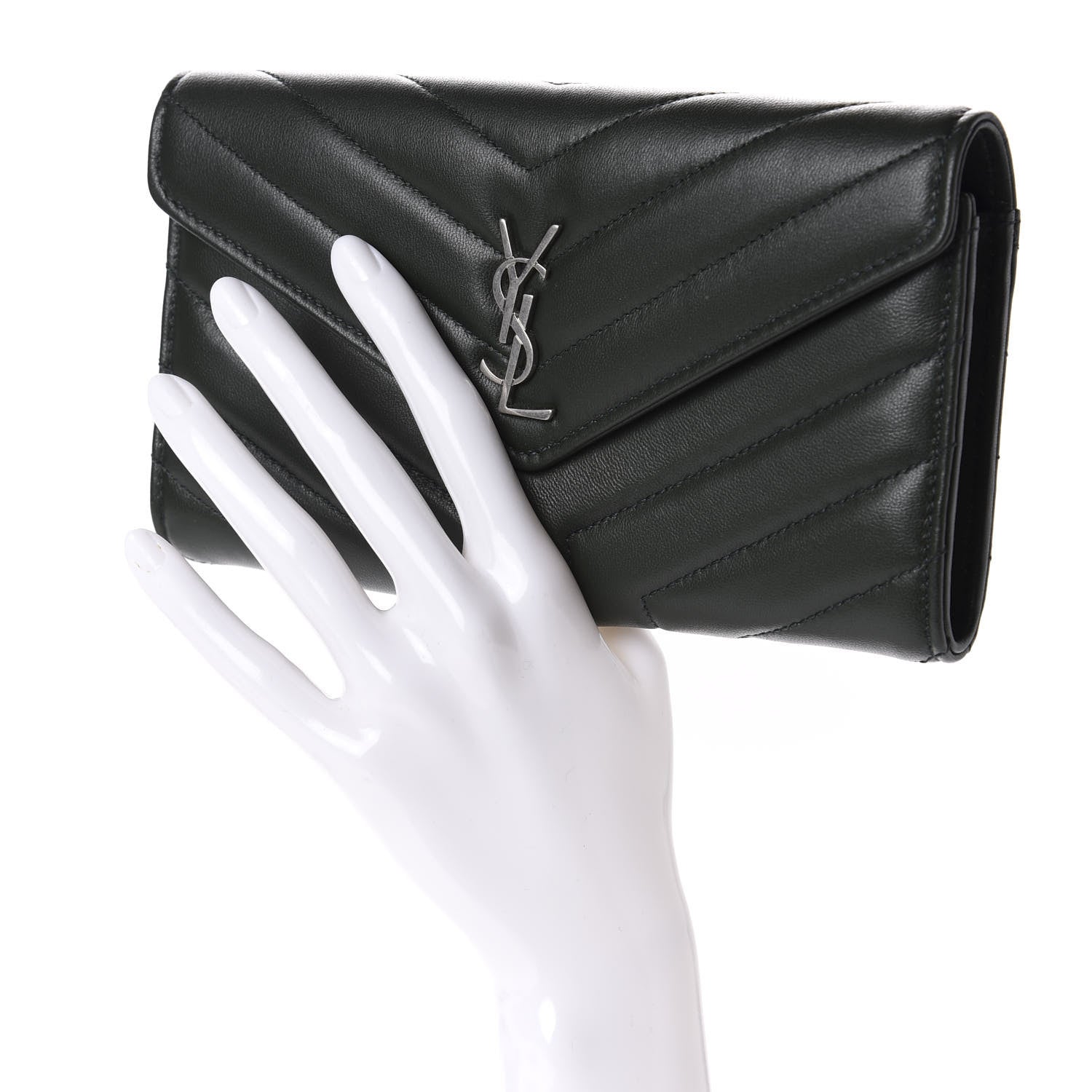 Saint Laurent Lambskin Y Quilted Monogram Large Loulou Flap Wallet Black 2 of 8