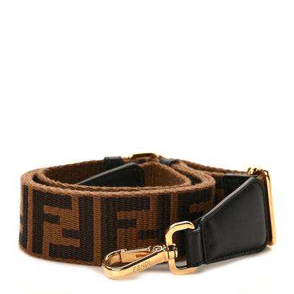 Fendi Jacquard Ribbon Vitello King FF Adjustable Strap You Fango Marrone Black 1 of 6