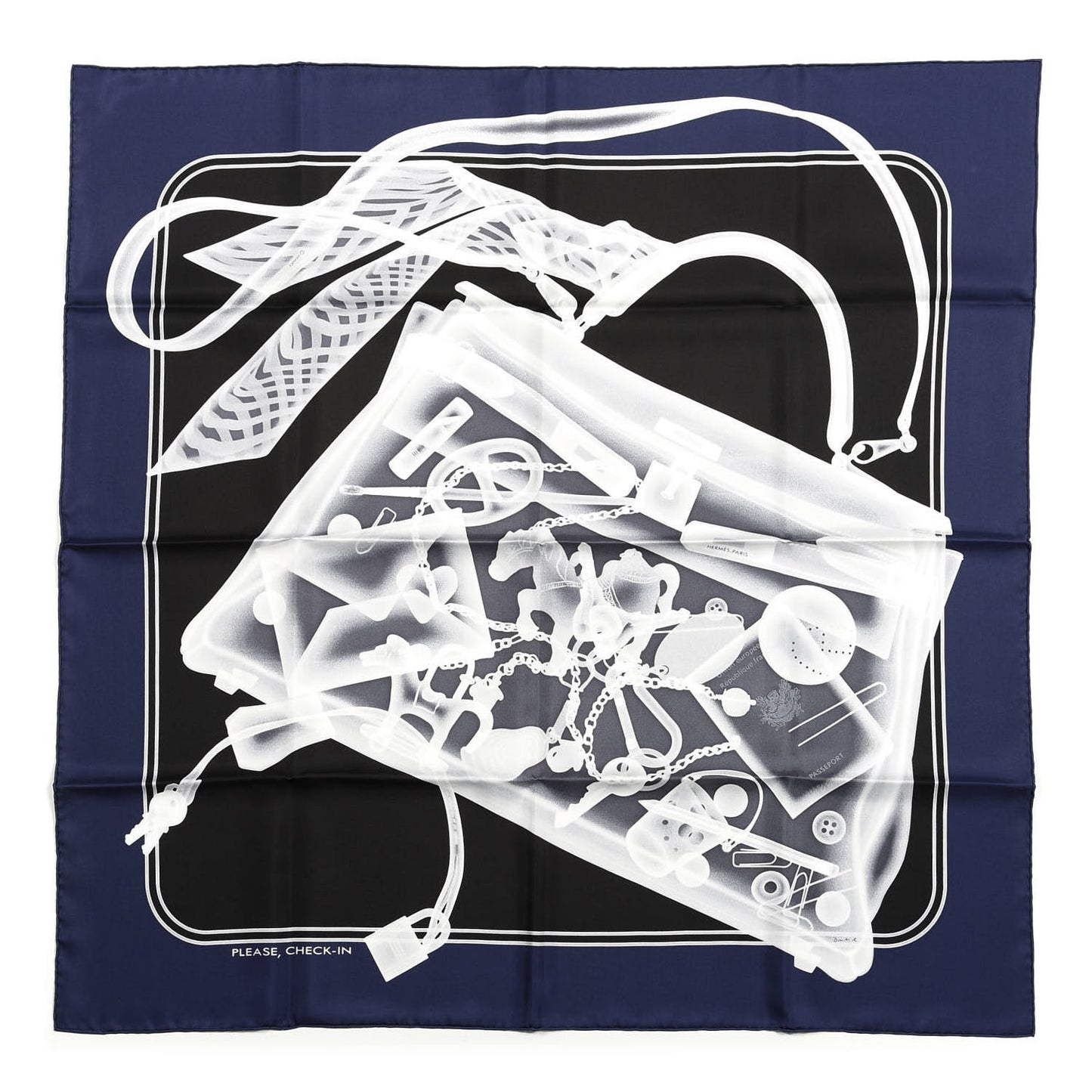 Silk Please Check In Scarf 90 Marine Black White