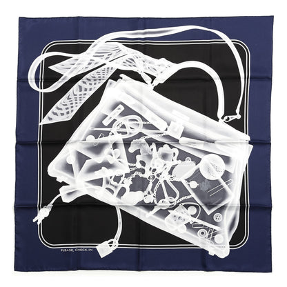 Hermes Silk Please Check In Scarf 90 Marine Black White 1 of 4