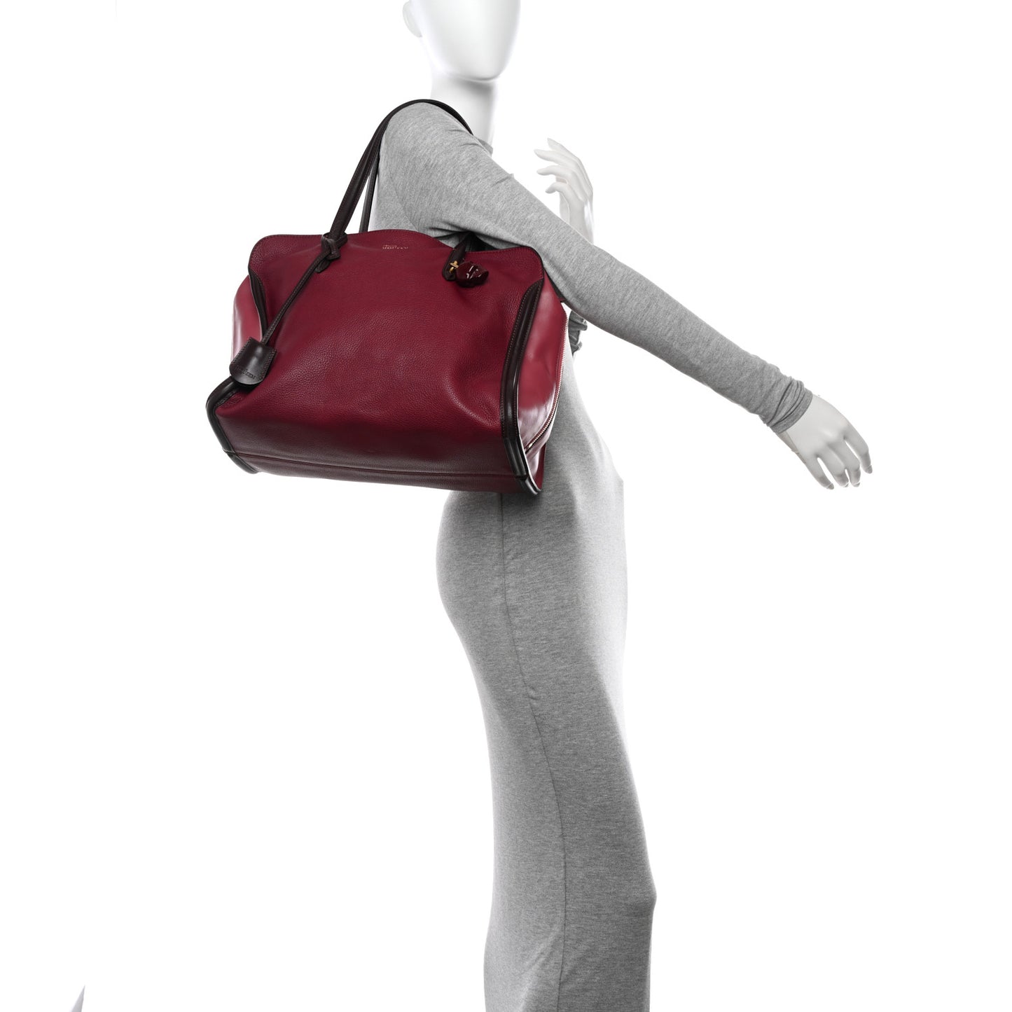 Pebbled Calfskin Small Skull Padlock Zip Around Tote Dark Pink