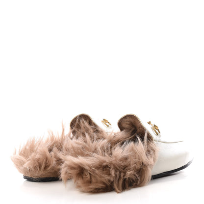 Gucci Malaga Kid Fur Womens Princetown Slippers 37.5 Dusty White Naturale 4 of 8