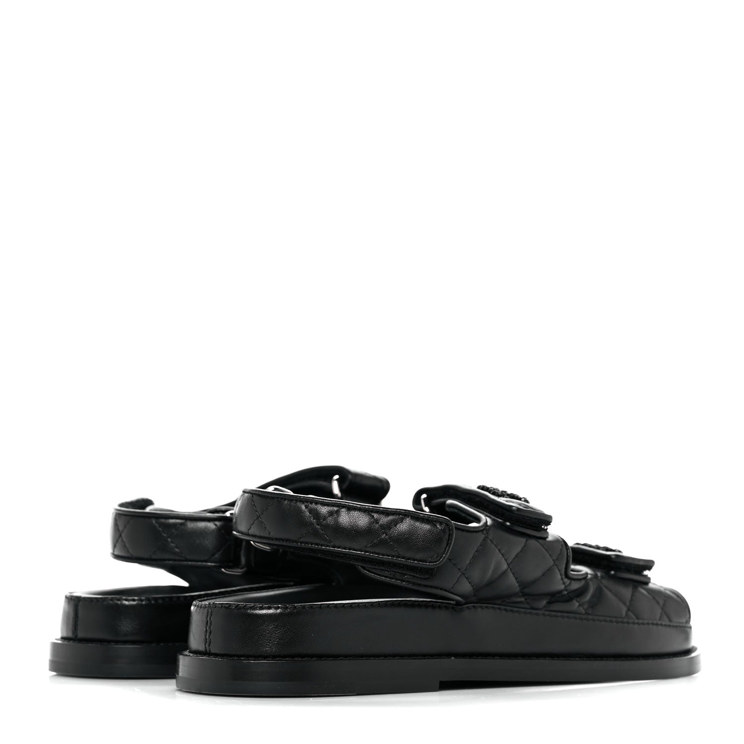 Chanel Lambskin Velcro Dad Sandals 37.5 Black 4 of 9