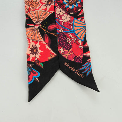 Hermes Silk Fleurs et Papillons de Tissus Twilly Black Rouge Bleu 5 of 6