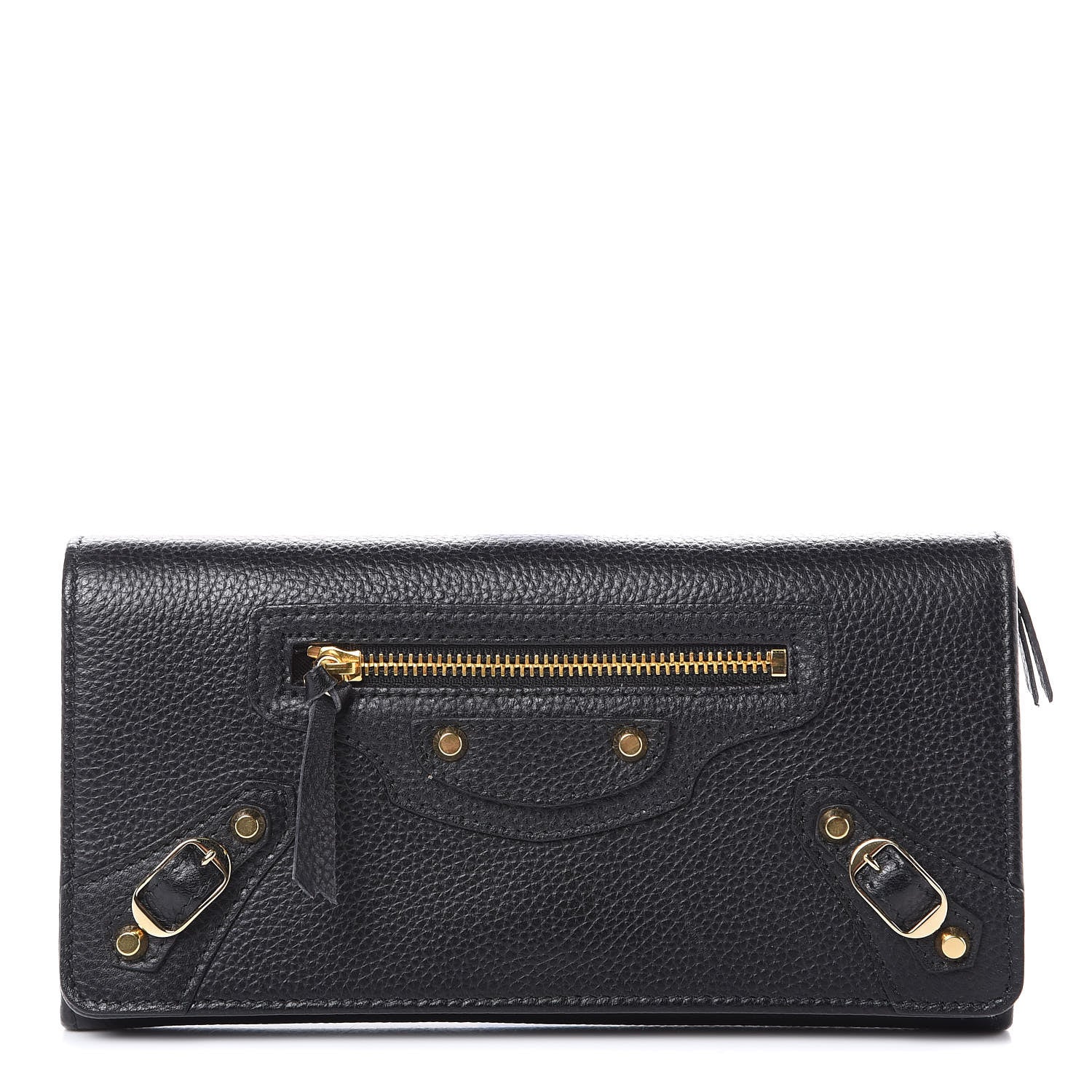 Balenciaga Grained Calfskin Classic Gold Hardware Money Wallet Black 1 of 9