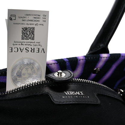 Versace Canvas Calfskin Zebra La Medusa Small Tote Bag Purple Black 7 of 10