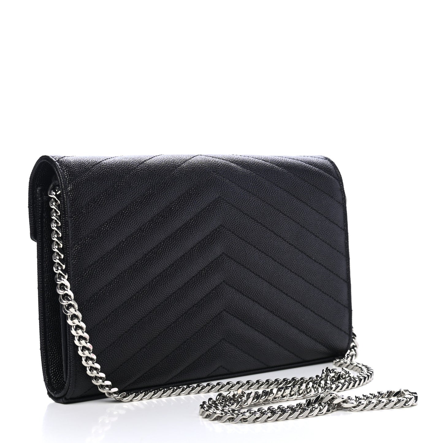Grain De Poudre Matelasse Chevron Monogram Chain Wallet Black