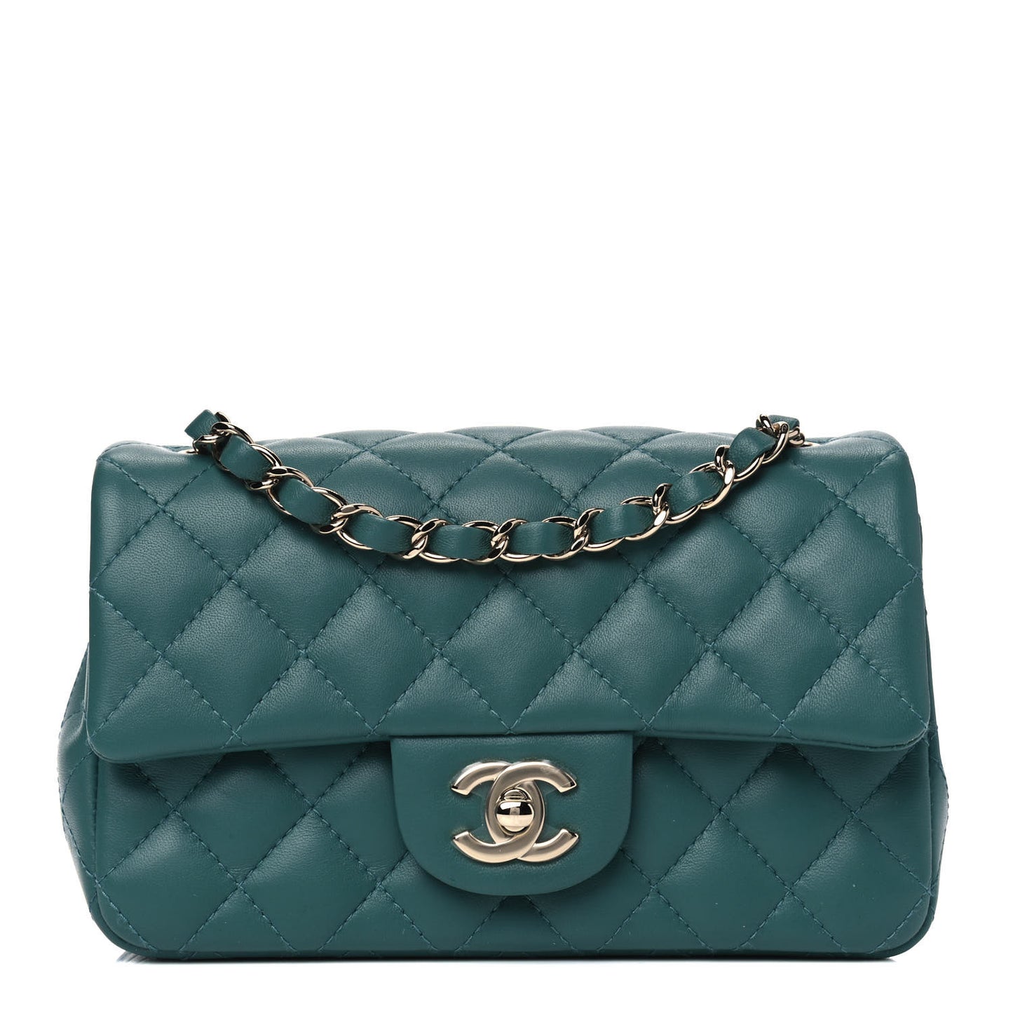 Lambskin Quilted Mini Rectangular Flap Green