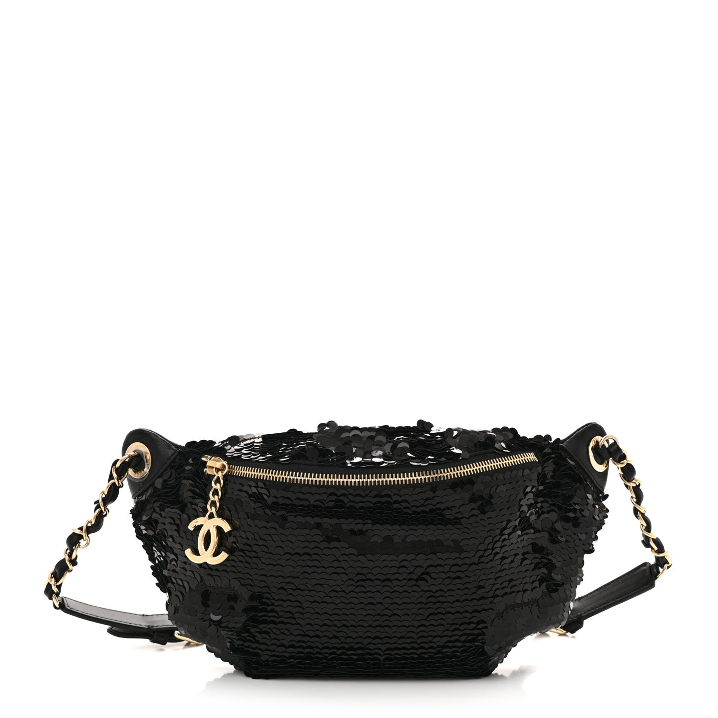 Sequin Calfskin Sparkling City Waist Bag Fanny Pack Black