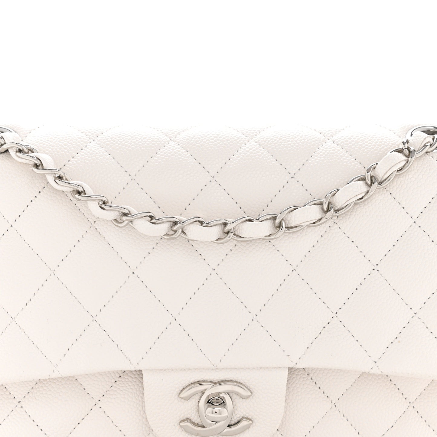 Caviar Quilted Medium Double Flap White
