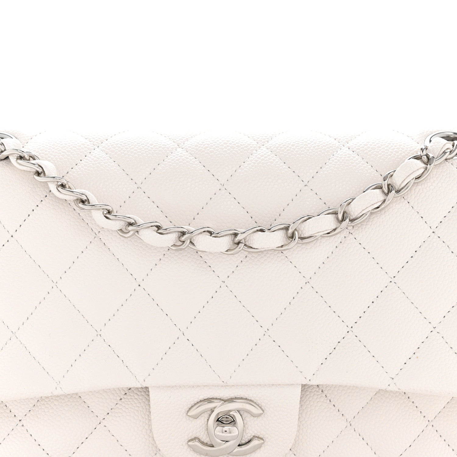 Chanel Caviar Quilted Medium Double Flap White 8 of 10