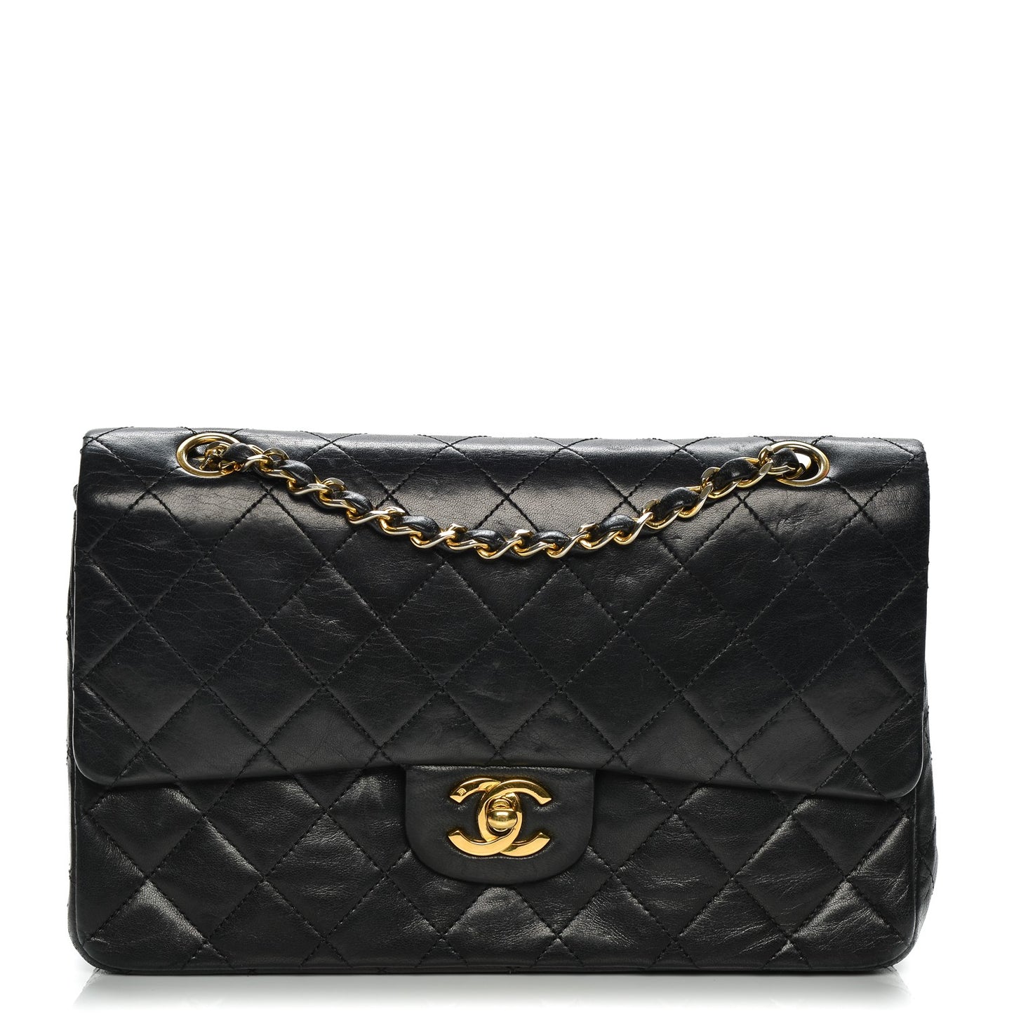 Lambskin Quilted Medium Double Flap Black