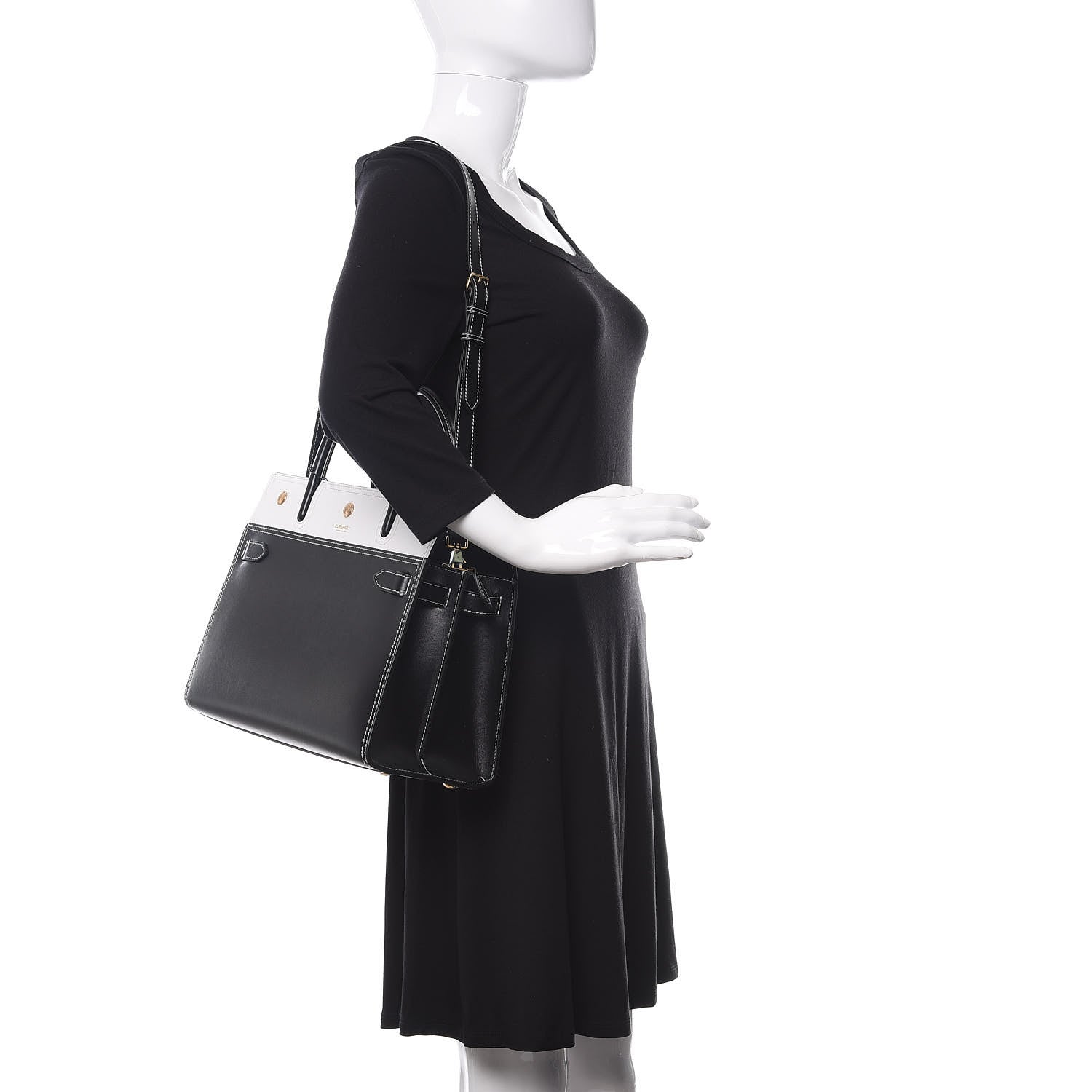 Burberry Calfskin Small Two Handle Title Bag Black 2 of 10