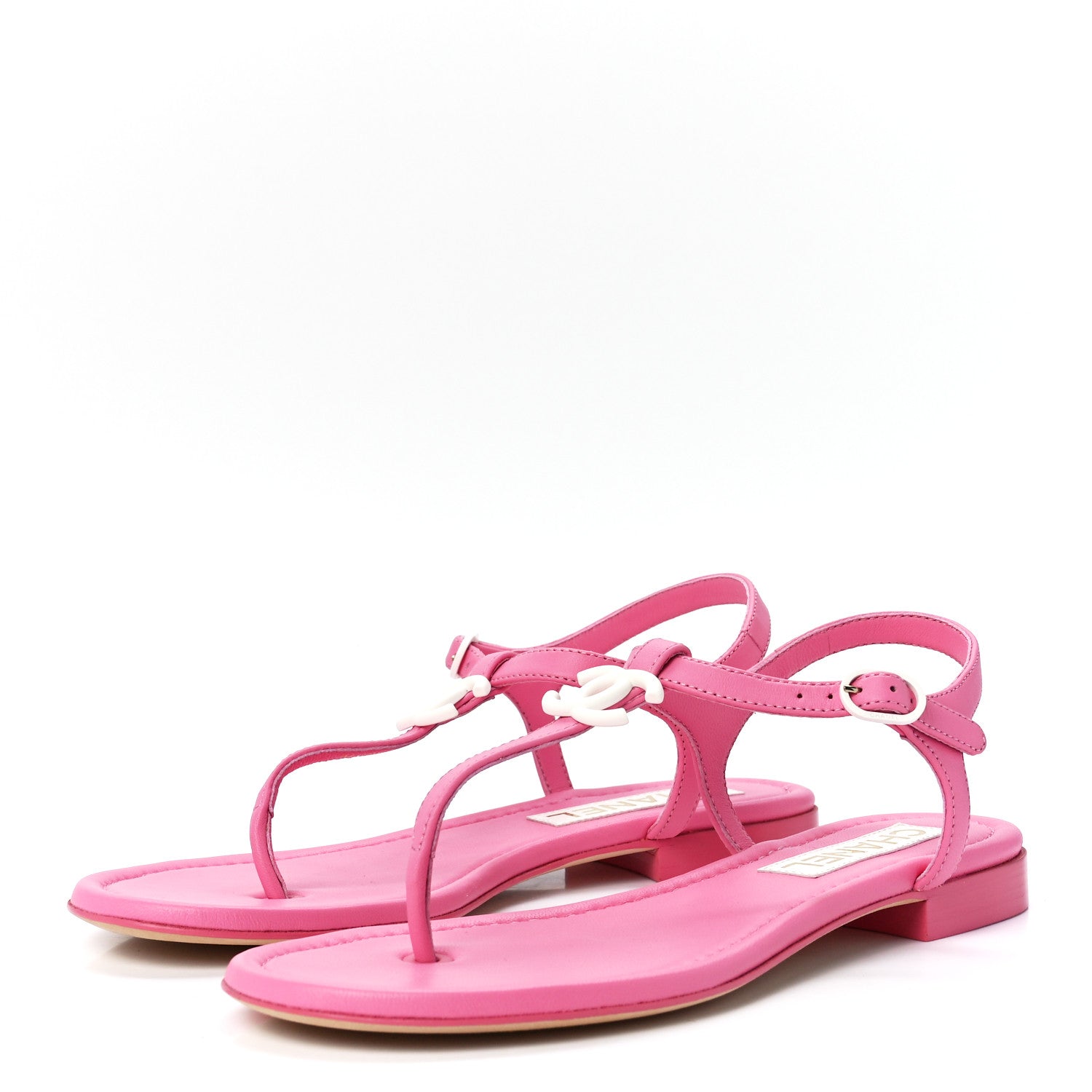 Chanel Lambskin CC Logo Thong Sandals 37.5 Pink 3 of 9