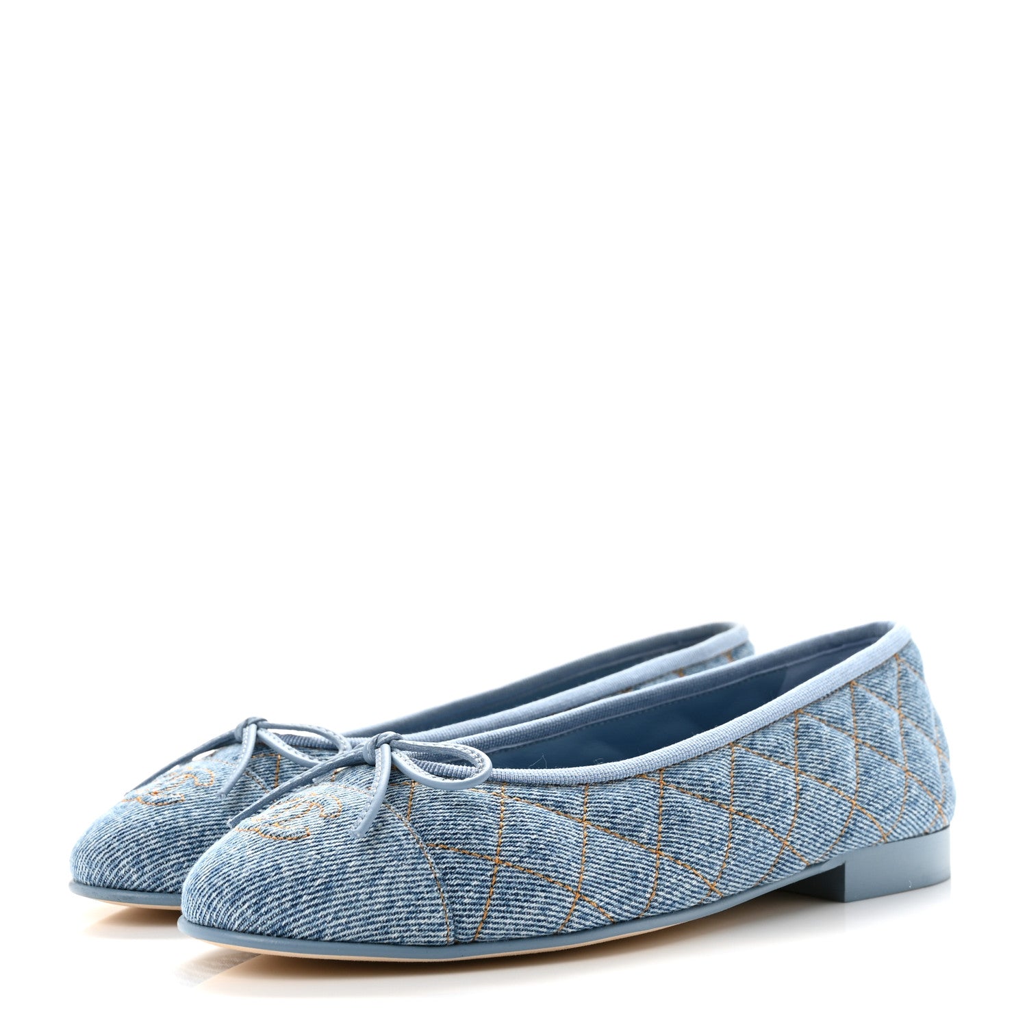 Chanel Denim Quilted CC Cap Toe Ballerina Flats 36 Light Blue 4 of 10