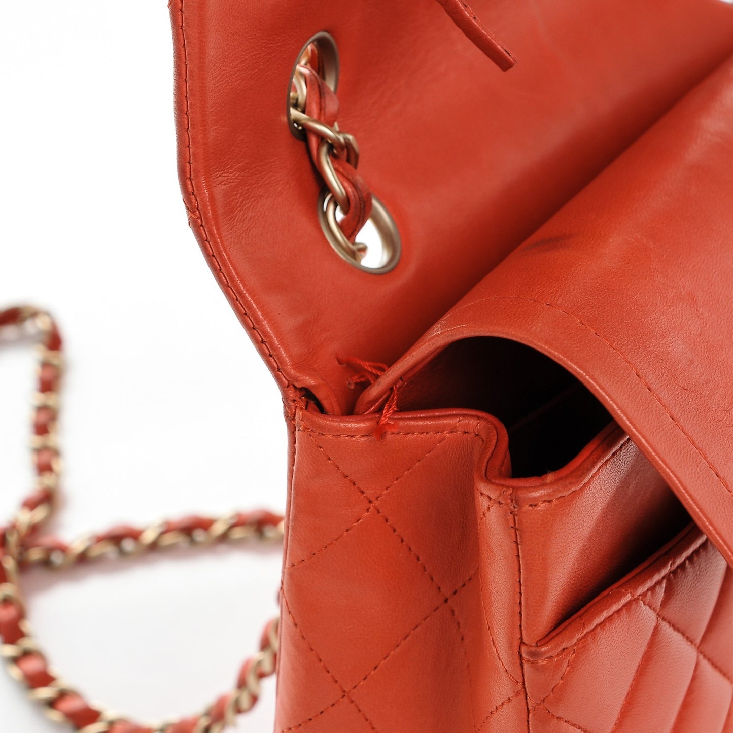 Lambskin Quilted Medium Double Flap Orange