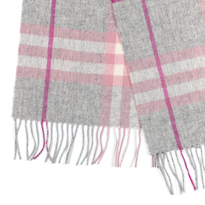 Burberry Cashmere Giant Check Fringe Scarf Grey Pink 2 of 5