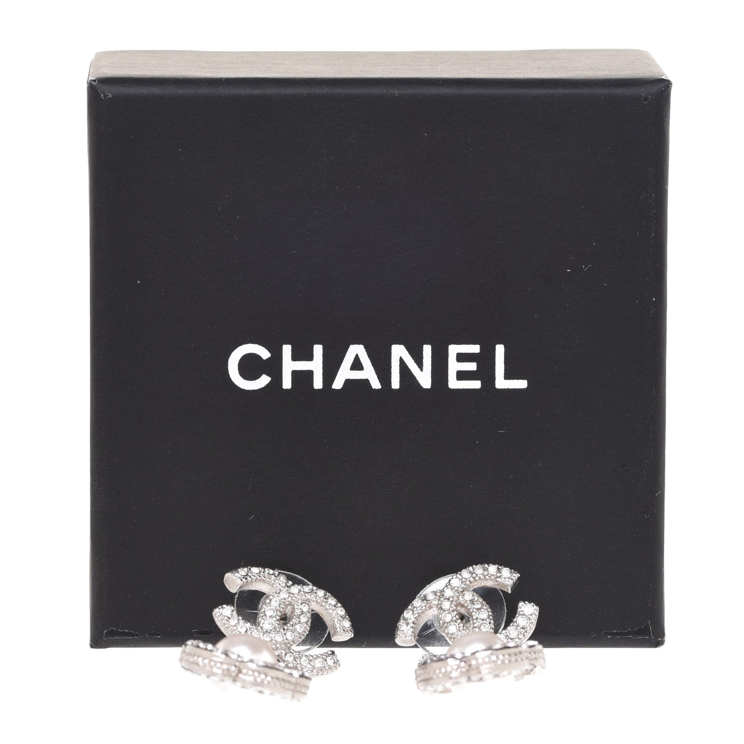 Chanel Crystal Pearl Camellia CC Coco Flapper Drop Earrings Silver 5 of 5