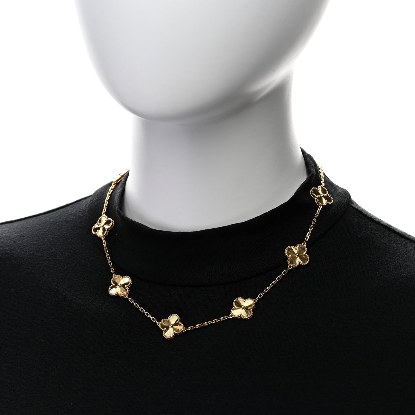 18K Yellow Gold 10 Motifs Guilloche Vintage Alhambra Necklace