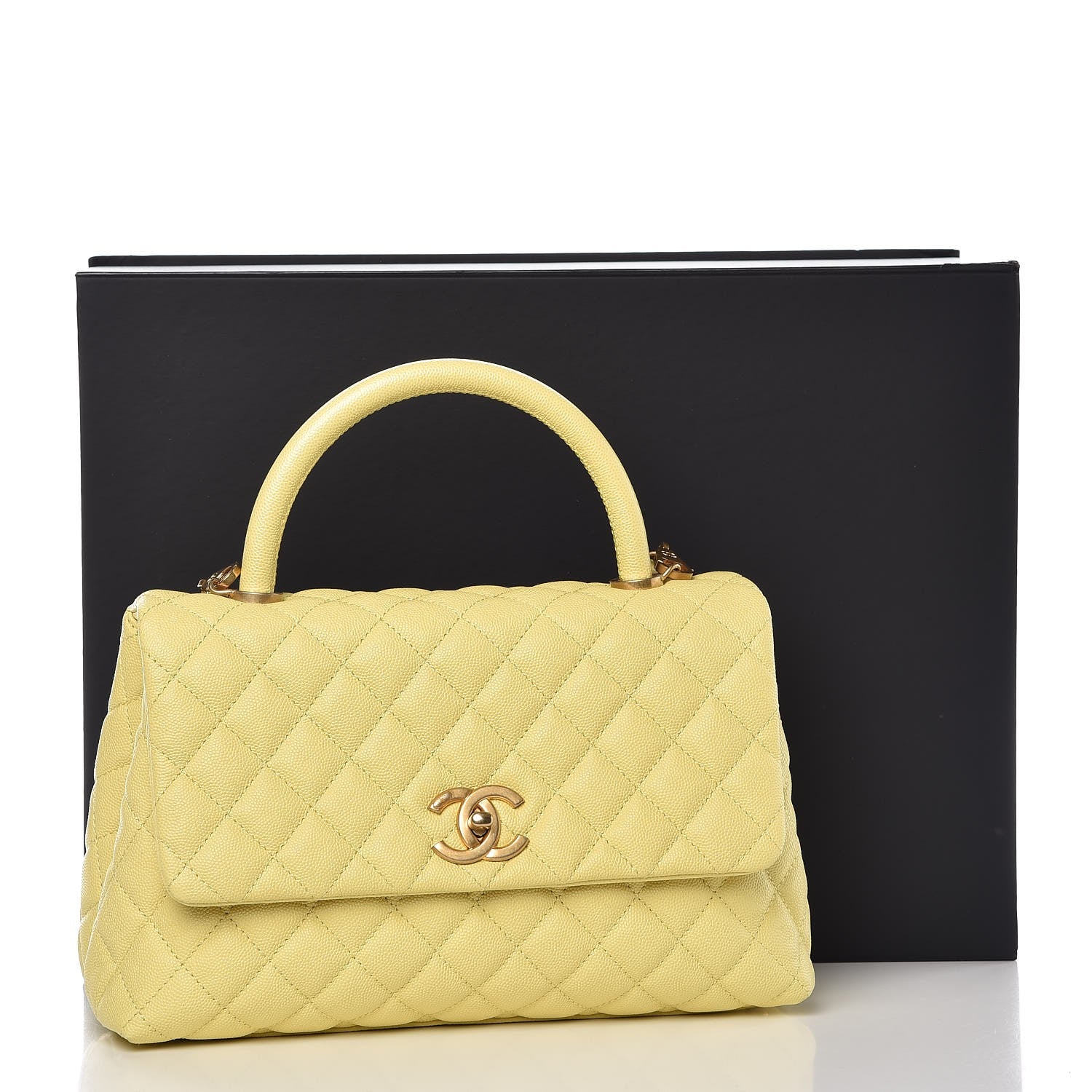 Chanel Caviar Quilted Small Coco Handle Flap Yellow 9 of 9