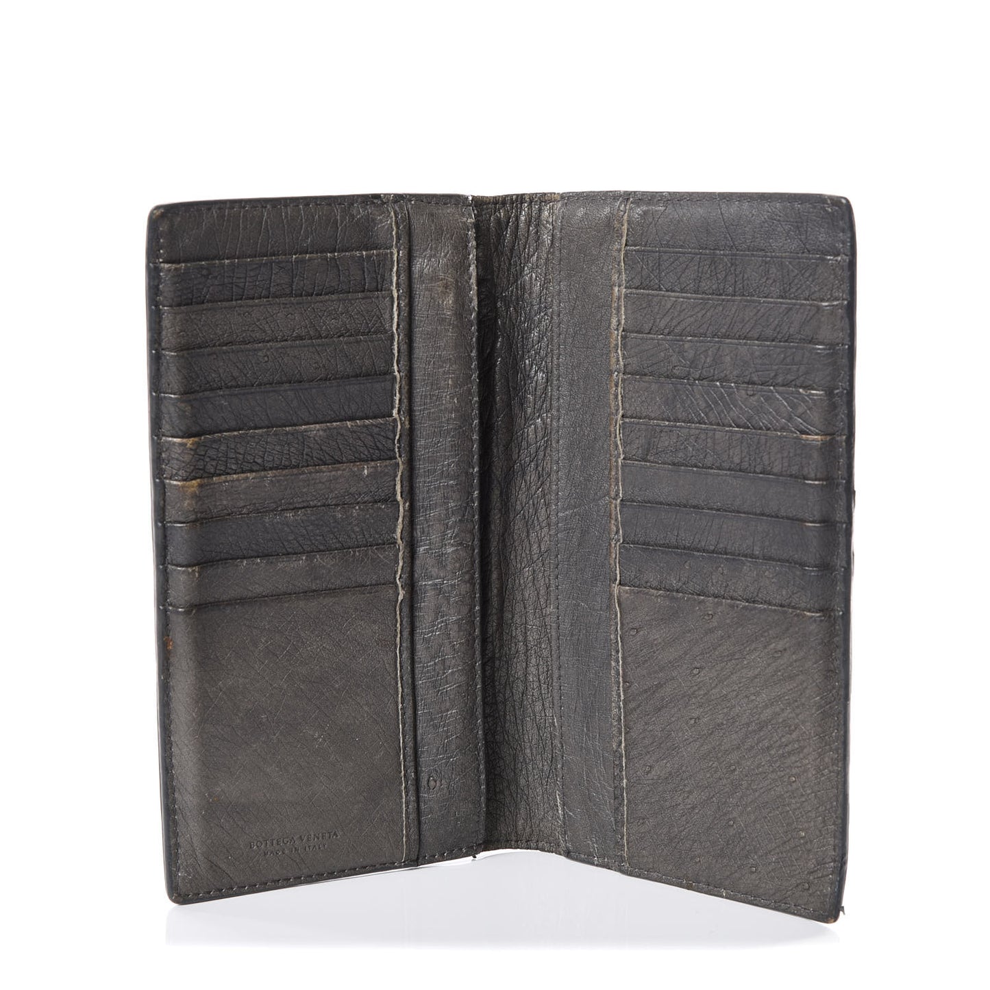 Ostrich Intrecciato Long Bi-Fold Wallet Ardoise